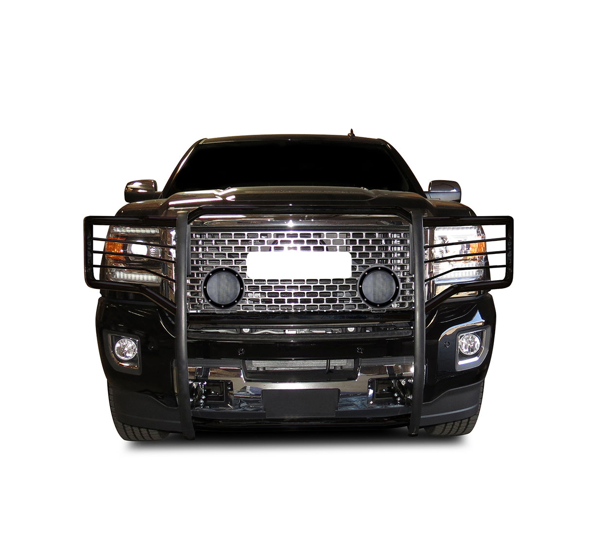 2015-2019 Gmc Sierra 2500 Hd Grille Guard Kit Modular Pair  of 5.3" Dia. LED Flood Lights w/ Black Trim Rings Wiring Harness  and Switch | Black Horse Off Road - Image 1