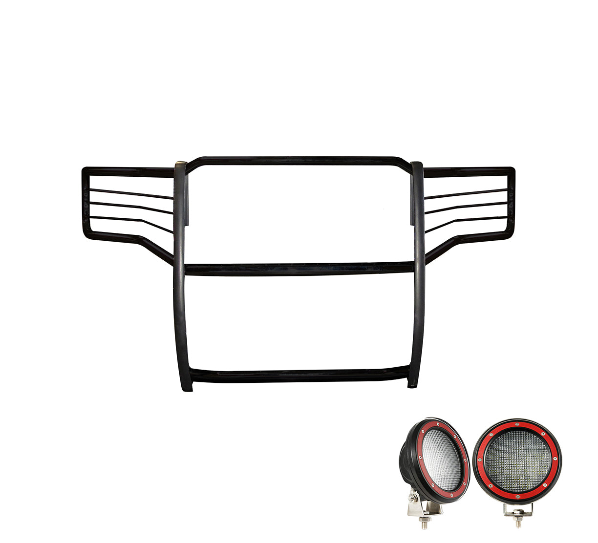 2015-2019 Gmc Sierra 2500 Hd Grille Guard Kit Modular Pair  of 5.3" Dia. LED Flood Lights w/ Red Trim Rings Wiring Harness  and Switch | Black Horse Off Road - Image 7