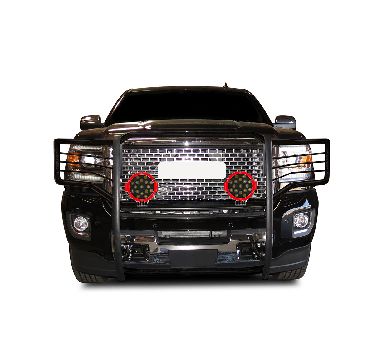 2015-2019 Gmc Sierra 2500 Hd Grille Guard Kit Modular Incl. pair of 7.0"Dia.  LED  Lights w/Red Trim Rings w/ Wiring Harness and Switch | Black Horse Off Road - Image 5