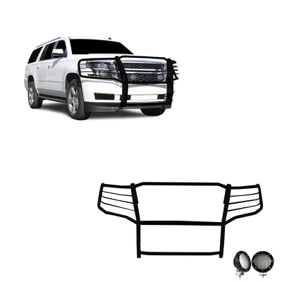 2015-2023 Chevrolet Suburban Grille Guard Kit Modular Pair  of 5.3" Dia. LED Flood Lights w/ Black Trim Rings Wiring Harness  and Switch | Black Horse Off Road - Image 1