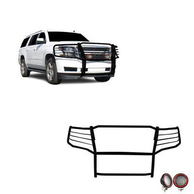 2015-2023 Chevrolet Suburban Grille Guard Kit Modular Pair  of 5.3" Dia. LED Flood Lights w/ Red Trim Rings Wiring Harness  and Switch | Black Horse Off Road - Image 1