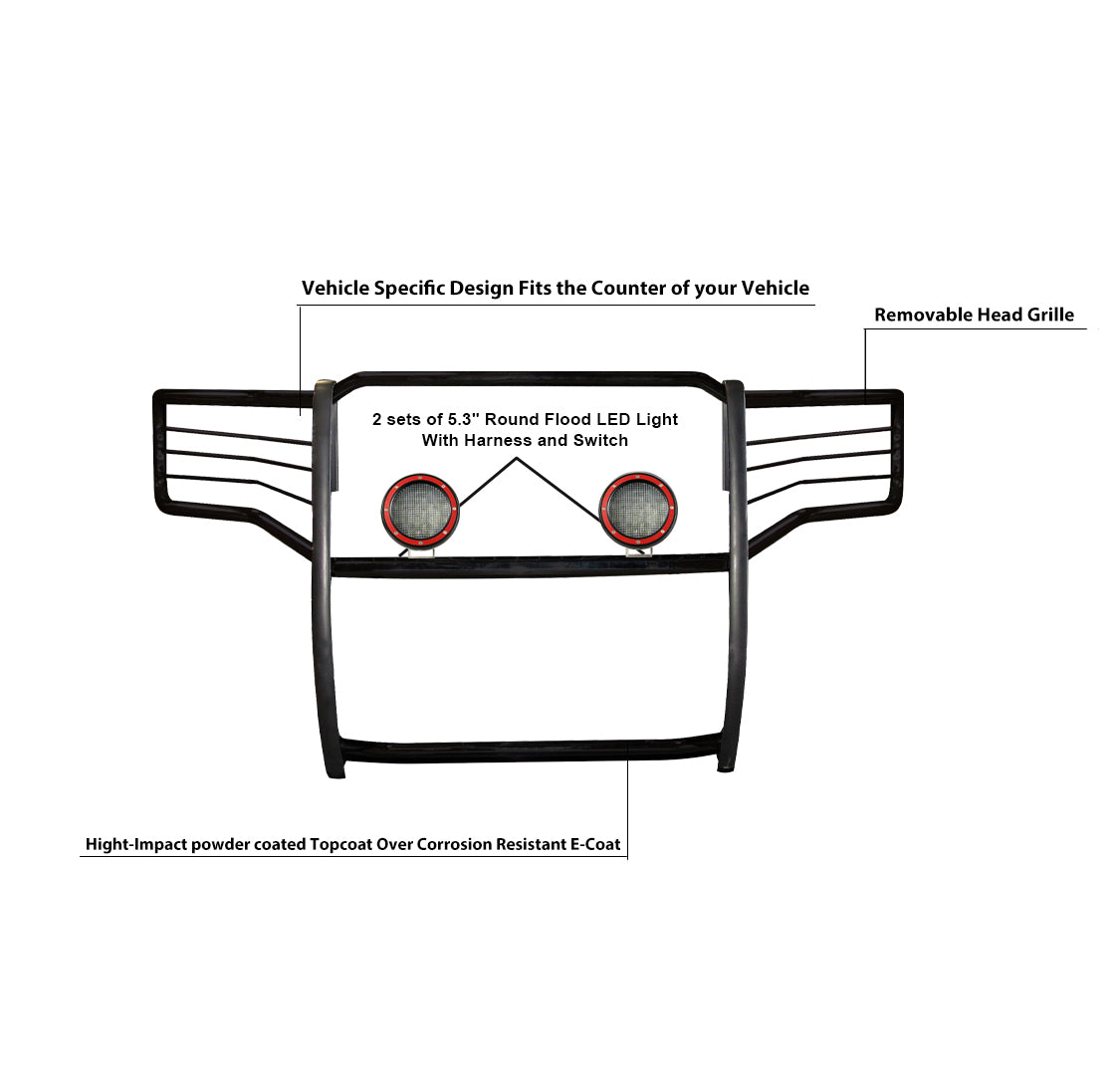 2015-2023 Chevrolet Suburban Grille Guard Kit Modular Pair  of 5.3" Dia. LED Flood Lights w/ Red Trim Rings Wiring Harness  and Switch | Black Horse Off Road - Image 5