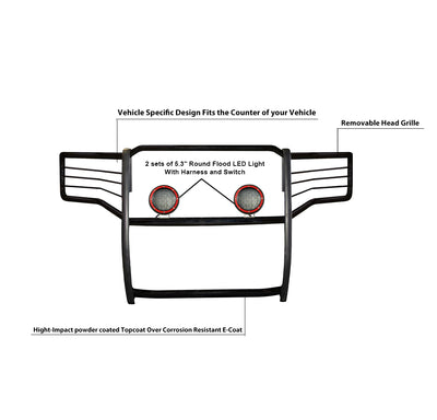 2015-2023 Chevrolet Suburban Grille Guard Kit Modular Pair  of 5.3" Dia. LED Flood Lights w/ Red Trim Rings Wiring Harness  and Switch | Black Horse Off Road - Image 5