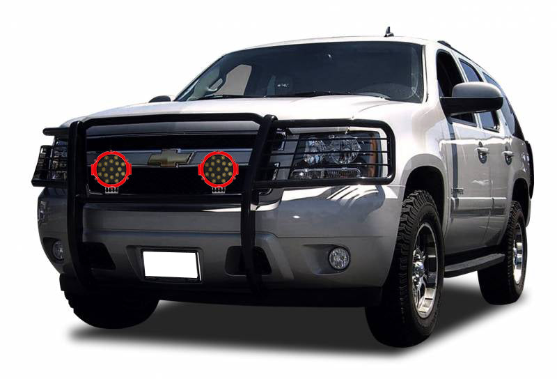 2015-2023 Chevrolet Suburban Grille Guard Kit Modular Incl. pair of 7.0"Dia.  LED  Lights w/Red Trim Rings w/ Wiring Harness and Switch | Black Horse Off Road - Image 5