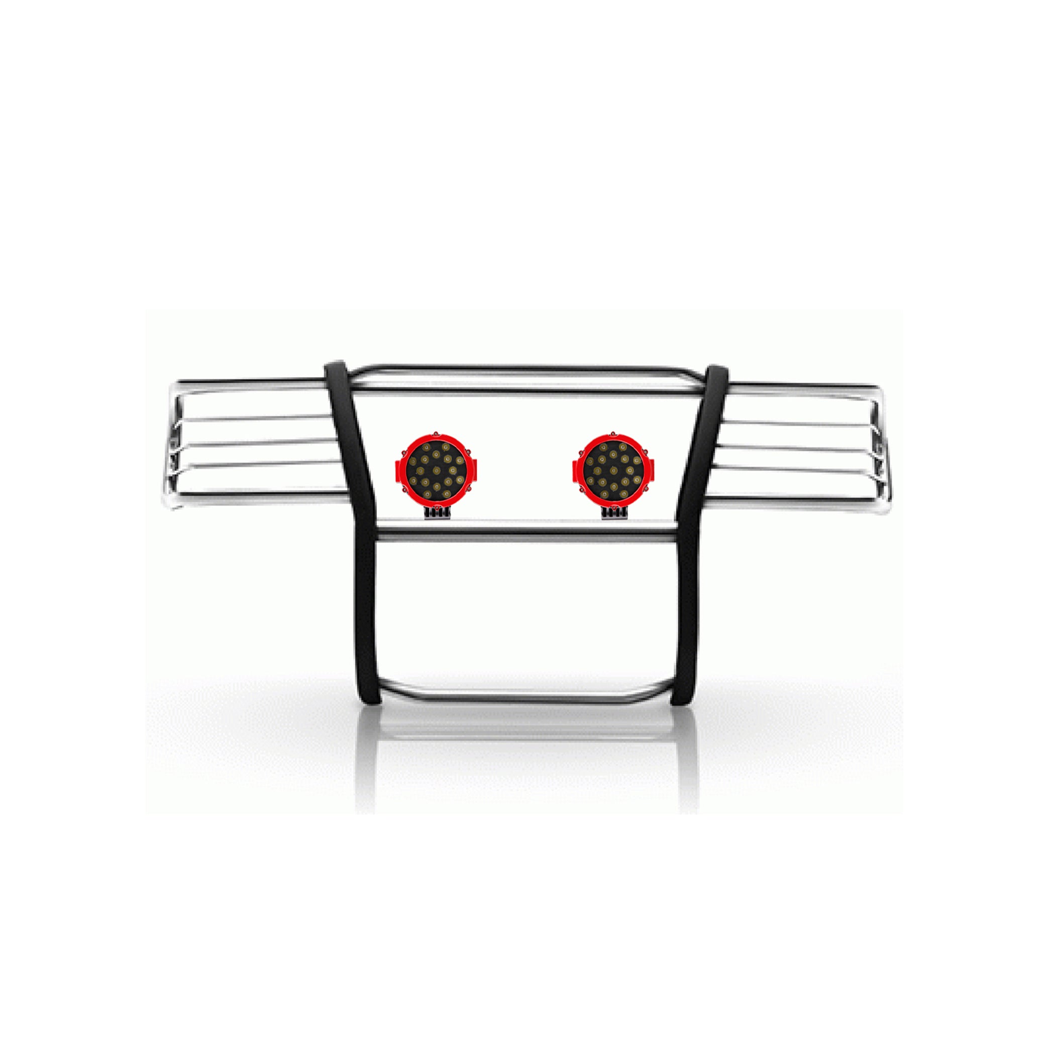1999-2006 Silverado 1500 Grille Guard Kit Modular Incl. pair of 7.0"Dia.  LED  Lights w/Red Trim Rings w/ Wiring Harness and Switch | Black Horse Off Road - Image 1