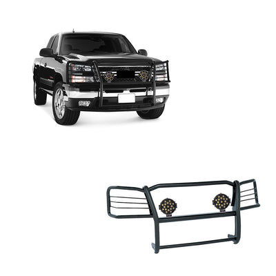2003-2007 Chevrolet Avalanche 1500 Grille Guard Kit Modular Incl. pair of 7.0"Dia.  LED  Lights w/ Black Trim Rings w/ Wiring Harness and Switch | Black Horse Off Road - Image 1
