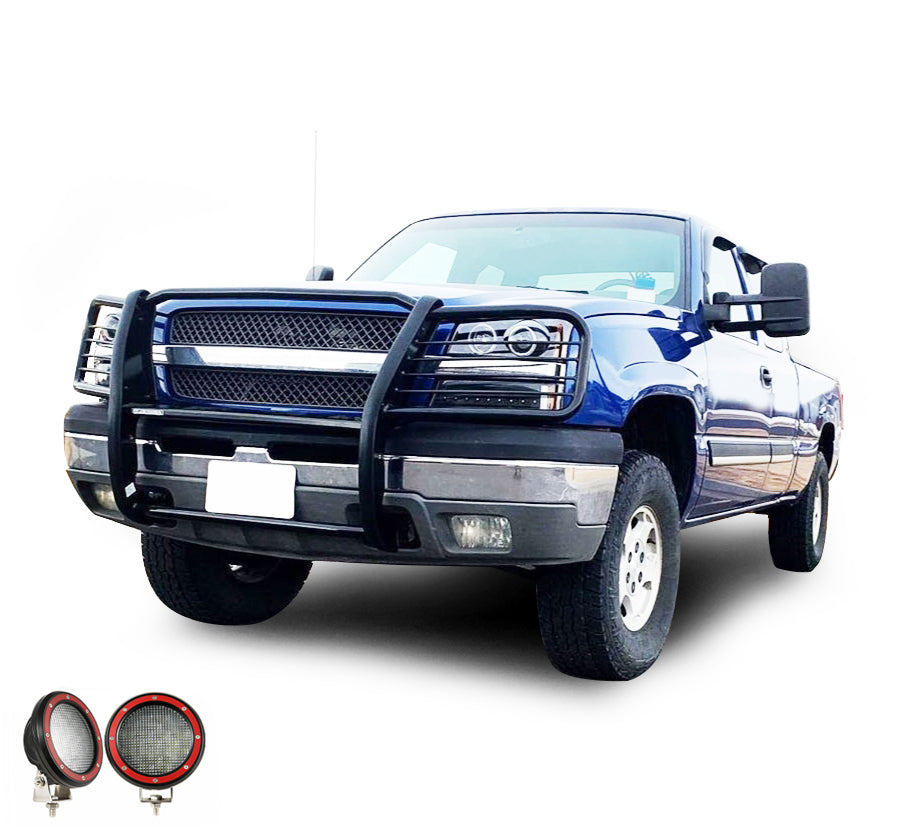 2003-2007 Chevrolet Avalanche 1500 Grille Guard Kit Modular Pair  of 5.3" Dia. LED Flood Lights w/ Red Trim Rings Wiring Harness  and Switch | Black Horse Off Road - Image 7