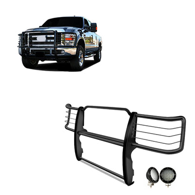 2011-2014 Chevrolet Silverado 2500 Hd Grille Guard Kit Modular Pair  of 5.3" Dia. LED Flood Lights w/ Black Trim Rings Wiring Harness  and Switch | Black Horse Off Road - Image 1
