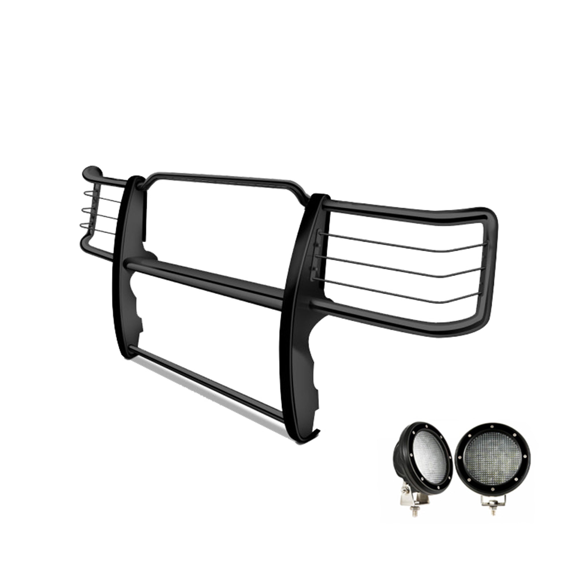 2011-2014 Chevrolet Silverado 2500 Hd Grille Guard Kit Modular Pair  of 5.3" Dia. LED Flood Lights w/ Black Trim Rings Wiring Harness  and Switch | Black Horse Off Road - Image 6