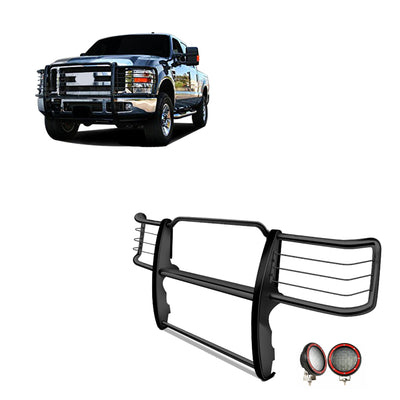 2011-2014 Chevrolet Silverado 2500 Hd Grille Guard Kit Modular Pair  of 5.3" Dia. LED Flood Lights w/ Red Trim Rings Wiring Harness  and Switch | Black Horse Off Road - Image 1