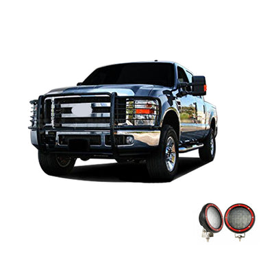 2011-2014 Chevrolet Silverado 2500 Hd Grille Guard Kit Modular Pair  of 5.3" Dia. LED Flood Lights w/ Red Trim Rings Wiring Harness  and Switch | Black Horse Off Road - Image 6