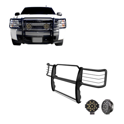 2014-2019 Chevrolet Silverado 1500 Grille Guard Kit Modular Incl. pair of 7.0"Dia.  LED  Lights w/ Black Trim Rings w/ Wiring Harness and Switch | Black Horse Off Road - Image 1