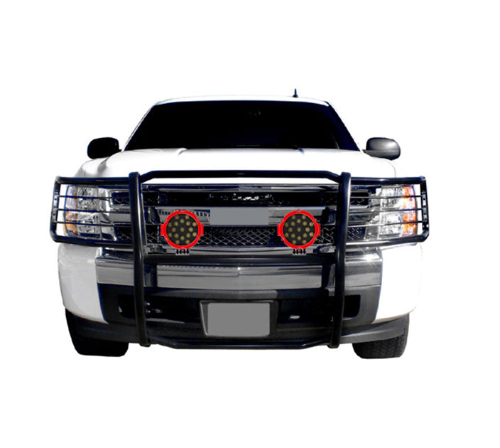 2014-2019 Chevrolet Silverado 1500 Grille Guard Kit Modular Incl. pair of 7.0"Dia.  LED  Lights w/Red Trim Rings w/ Wiring Harness and Switch | Black Horse Off Road - Image 3