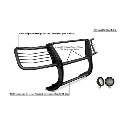 2015-2019 Chevrolet Silverado 2500 Hd Grille Guard Kit Modular Pair  of 5.3" Dia. LED Flood Lights w/ Black Trim Rings Wiring Harness  and Switch | Black Horse Off Road - Image 4