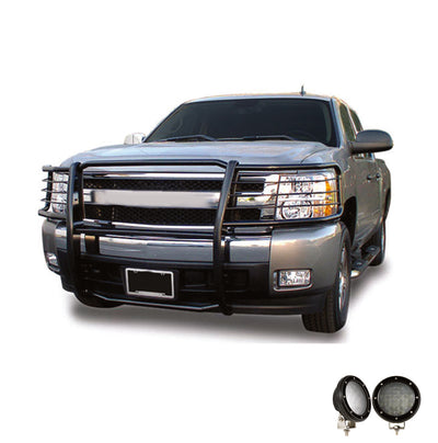 2015-2019 Chevrolet Silverado 2500 Hd Grille Guard Kit Modular Pair  of 5.3" Dia. LED Flood Lights w/ Black Trim Rings Wiring Harness  and Switch | Black Horse Off Road - Image 8