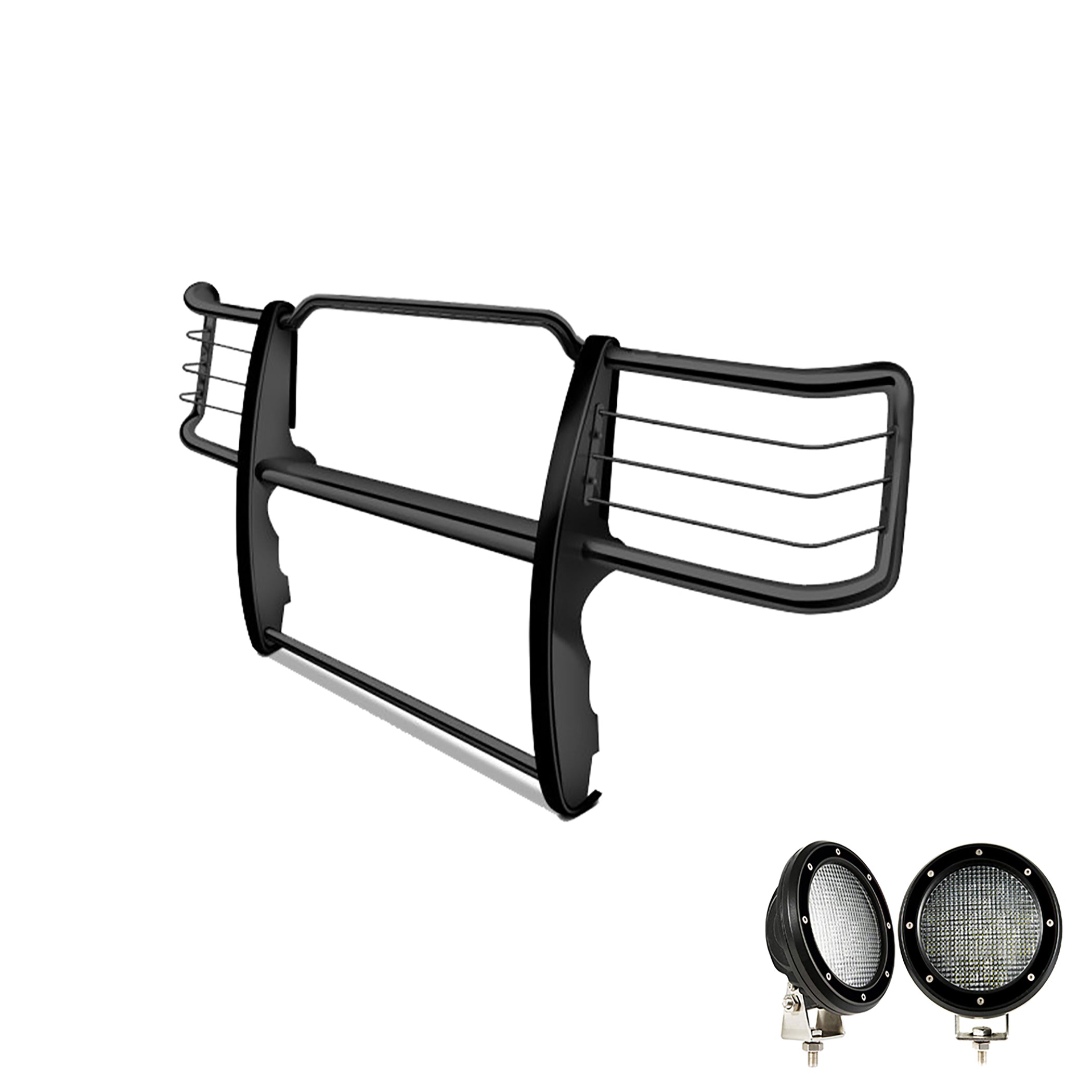 2015-2019 Chevrolet Silverado 2500 Hd Grille Guard Kit Modular Pair  of 5.3" Dia. LED Flood Lights w/ Black Trim Rings Wiring Harness  and Switch | Black Horse Off Road - Image 9