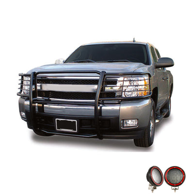 2015-2019 Chevrolet Silverado 2500 Hd Grille Guard Kit Modular Pair  of 5.3" Dia. LED Flood Lights w/ Red Trim Rings Wiring Harness  and Switch | Black Horse Off Road - Image 9