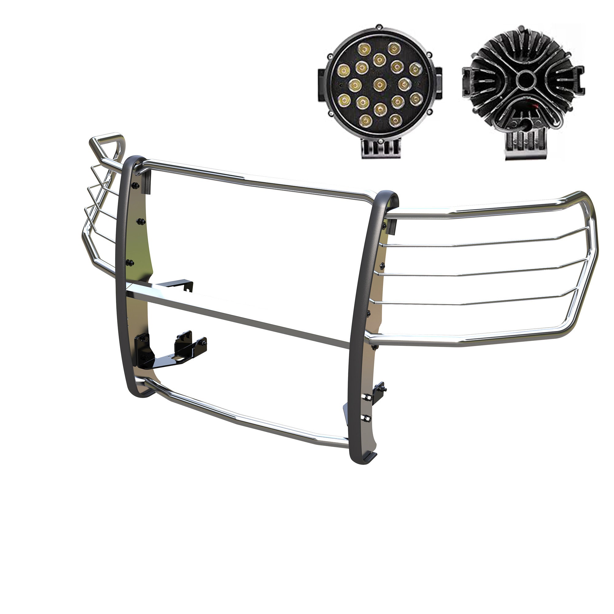 2019-2022 Chevrolet Silverado 1500 Grille Guard Kit Modular Incl. pair of 7.0"Dia.  LED  Lights w/ Black Trim Rings w/ Wiring Harness and Switch | Black Horse Off Road - Image 1