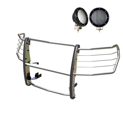2019-2022 Chevrolet Silverado 1500 Grille Guard Kit Modular Pair  of 5.3" Dia. LED Flood Lights w/ Black Trim Rings Wiring Harness  and Switch | Black Horse Off Road - Image 1