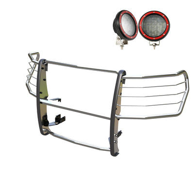 2019-2022 Chevrolet Silverado 1500 Grille Guard Kit Modular Pair  of 5.3" Dia. LED Flood Lights w/ Red Trim Rings Wiring Harness  and Switch | Black Horse Off Road - Image 1