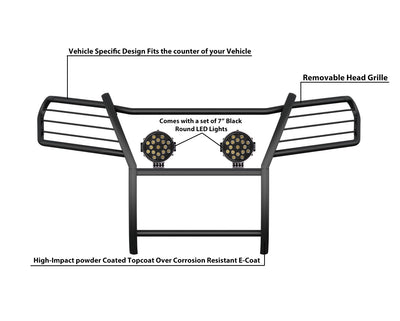2016-2019 Honda Ridgeline Grille Guard Kit Modular Incl. pair of 7.0"Dia.  LED  Lights w/ Black Trim Rings w/ Wiring Harness and Switch | Black Horse Off Road - Image 10