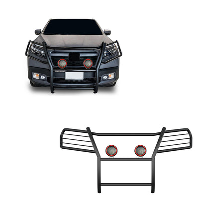 2016-2019 Honda Ridgeline Grille Guard Kit Modular Pair  of 5.3" Dia. LED Flood Lights w/ Red Trim Rings Wiring Harness  and Switch | Black Horse Off Road - Image 1