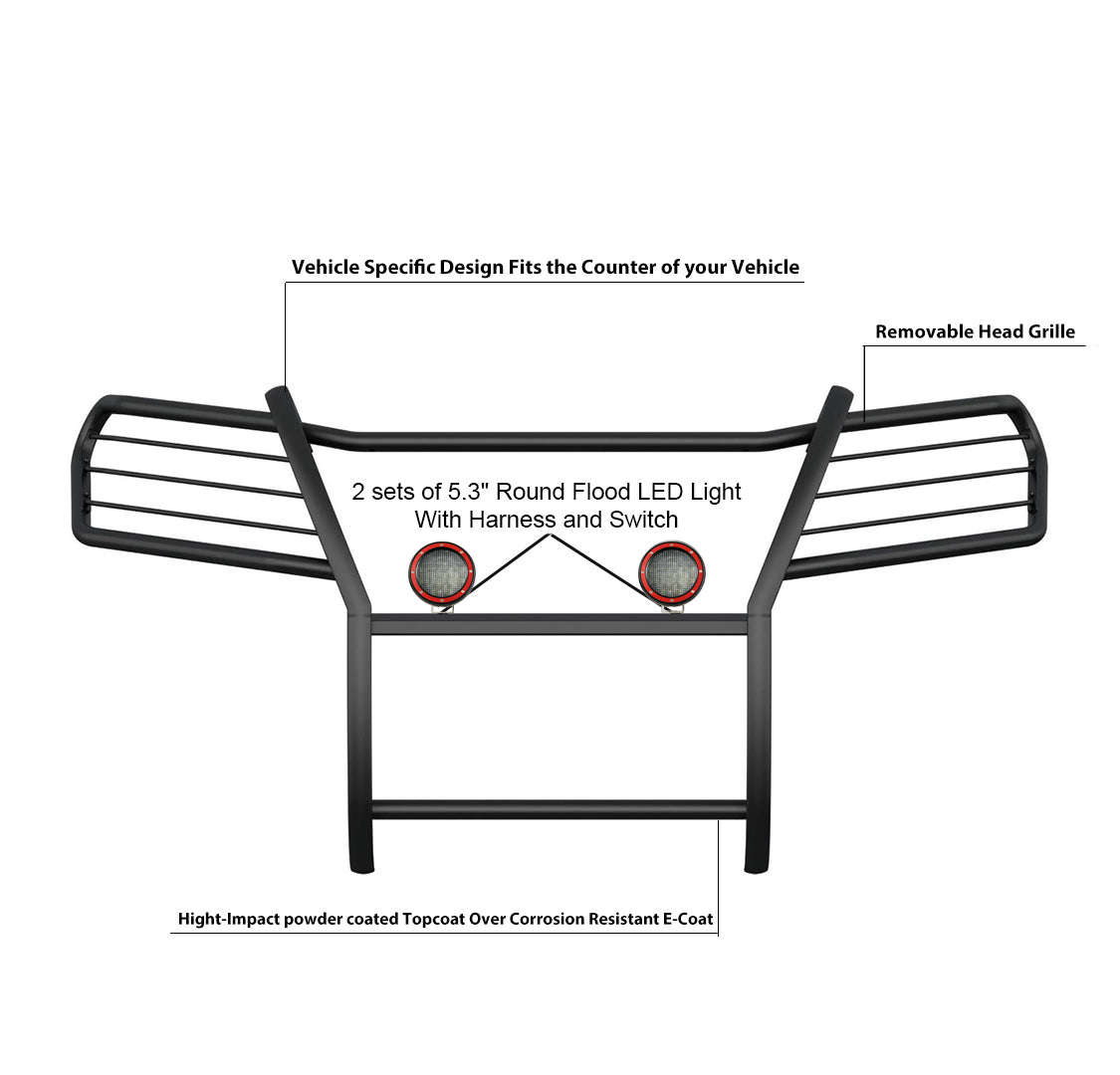 2016-2019 Honda Ridgeline Grille Guard Kit Modular Pair  of 5.3" Dia. LED Flood Lights w/ Red Trim Rings Wiring Harness  and Switch | Black Horse Off Road - Image 4