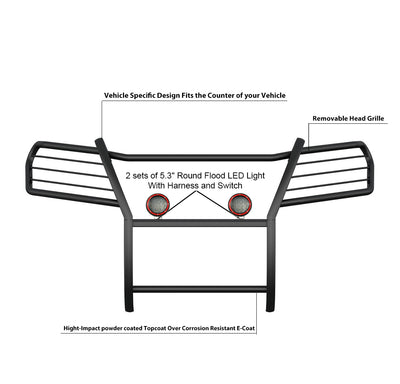 2016-2019 Honda Ridgeline Grille Guard Kit Modular Pair  of 5.3" Dia. LED Flood Lights w/ Red Trim Rings Wiring Harness  and Switch | Black Horse Off Road - Image 4