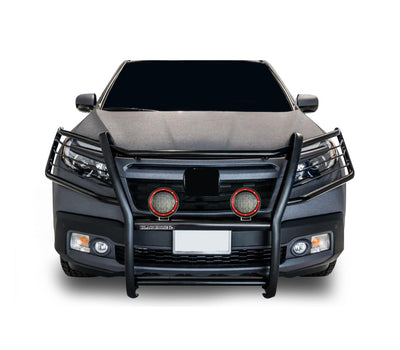 2016-2019 Honda Ridgeline Grille Guard Kit Modular Pair  of 5.3" Dia. LED Flood Lights w/ Red Trim Rings Wiring Harness  and Switch | Black Horse Off Road - Image 7