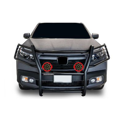2016-2019 Honda Ridgeline Grille Guard Kit Modular Incl. pair of 7.0"Dia.  LED  Lights w/Red Trim Rings w/ Wiring Harness and Switch | Black Horse Off Road - Image 3