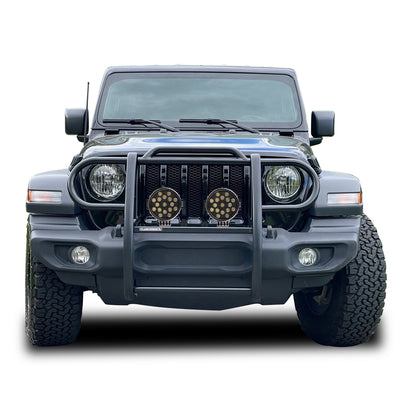2018-2025 Jeep Gladiator Grille Guard Kit Modular Incl. pair of 7.0"Dia.  LED  Lights w/ Black Trim Rings w/ Wiring Harness and Switch | Black Horse Off Road - Image 1