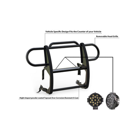 2018-2025 Jeep Gladiator Grille Guard Kit Modular Incl. pair of 7.0"Dia.  LED  Lights w/ Black Trim Rings w/ Wiring Harness and Switch | Black Horse Off Road - Image 2