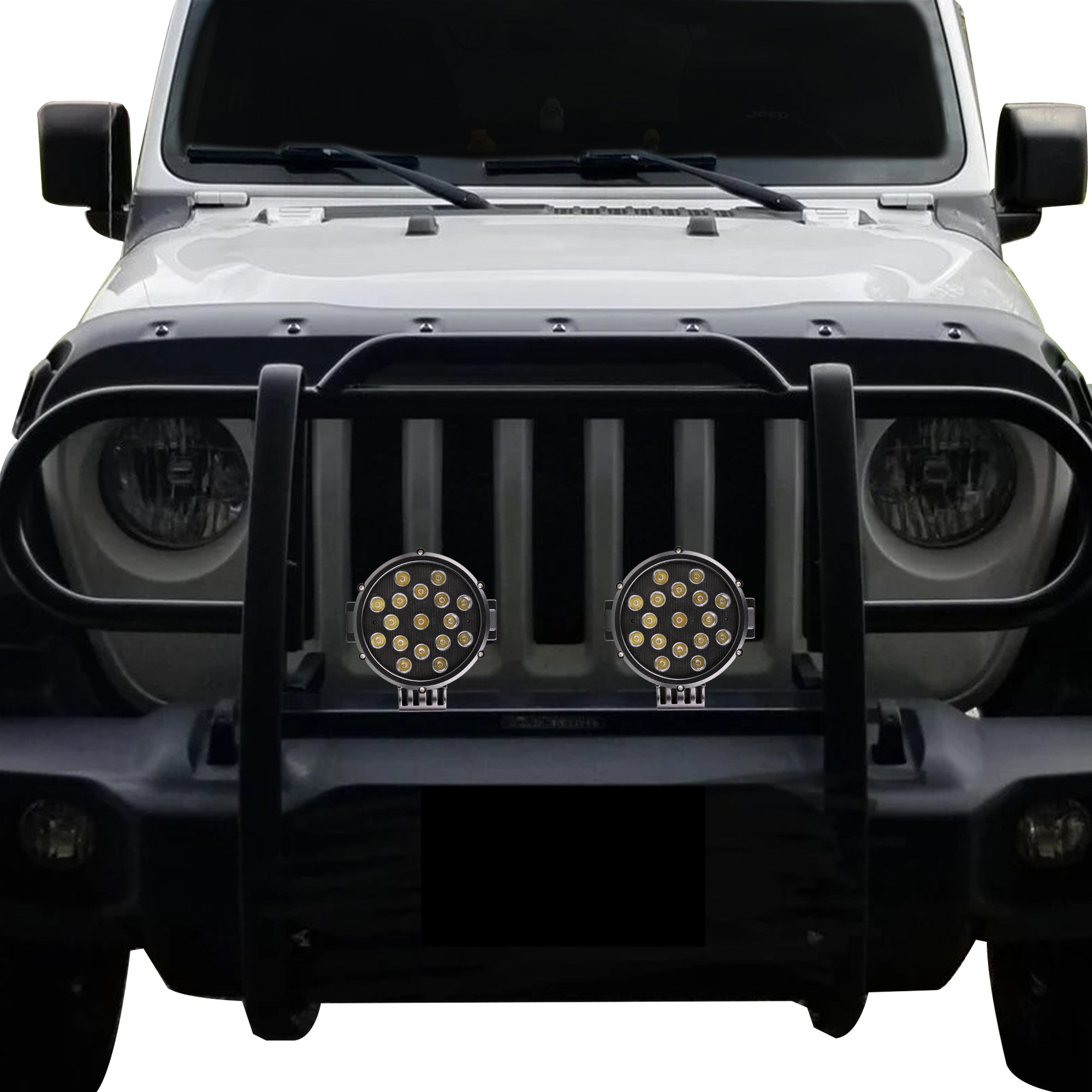 2018-2025 Jeep Gladiator Grille Guard Kit Modular Incl. pair of 7.0"Dia.  LED  Lights w/ Black Trim Rings w/ Wiring Harness and Switch | Black Horse Off Road - Image 4