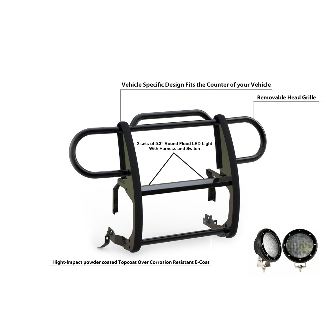 2018-2025 Jeep Gladiator Grille Guard Kit Modular Pair  of 5.3" Dia. LED Flood Lights w/ Black Trim Rings Wiring Harness  and Switch | Black Horse Off Road - Image 3
