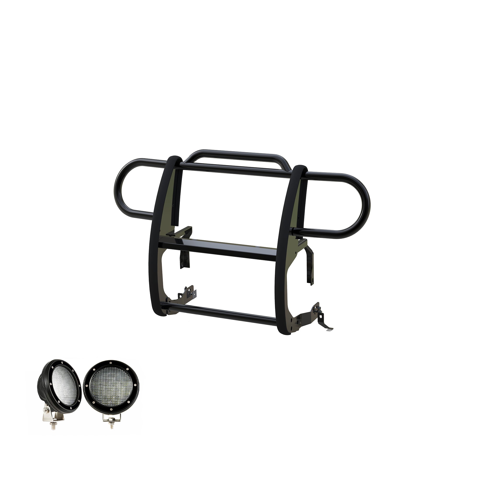 2018-2025 Jeep Gladiator Grille Guard Kit Modular Pair  of 5.3" Dia. LED Flood Lights w/ Black Trim Rings Wiring Harness  and Switch | Black Horse Off Road - Image 6