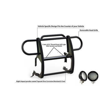 2018-2025 Jeep Gladiator Grille Guard Kit Modular Pair  of 5.3" Dia. LED Flood Lights w/ Red Trim Rings Wiring Harness  and Switch | Black Horse Off Road - Image 3