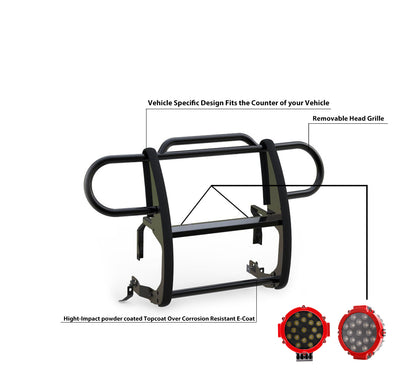 2018-2025 Jeep Gladiator Grille Guard Kit Modular Incl. pair of 7.0"Dia.  LED  Lights w/Red Trim Rings w/ Wiring Harness and Switch | Black Horse Off Road - Image 2
