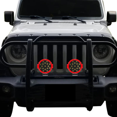 2018-2025 Jeep Gladiator Grille Guard Kit Modular Incl. pair of 7.0"Dia.  LED  Lights w/Red Trim Rings w/ Wiring Harness and Switch | Black Horse Off Road - Image 4
