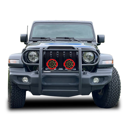 2018-2025 Jeep Gladiator Grille Guard Kit Modular Incl. pair of 7.0"Dia.  LED  Lights w/Red Trim Rings w/ Wiring Harness and Switch | Black Horse Off Road - Image 5