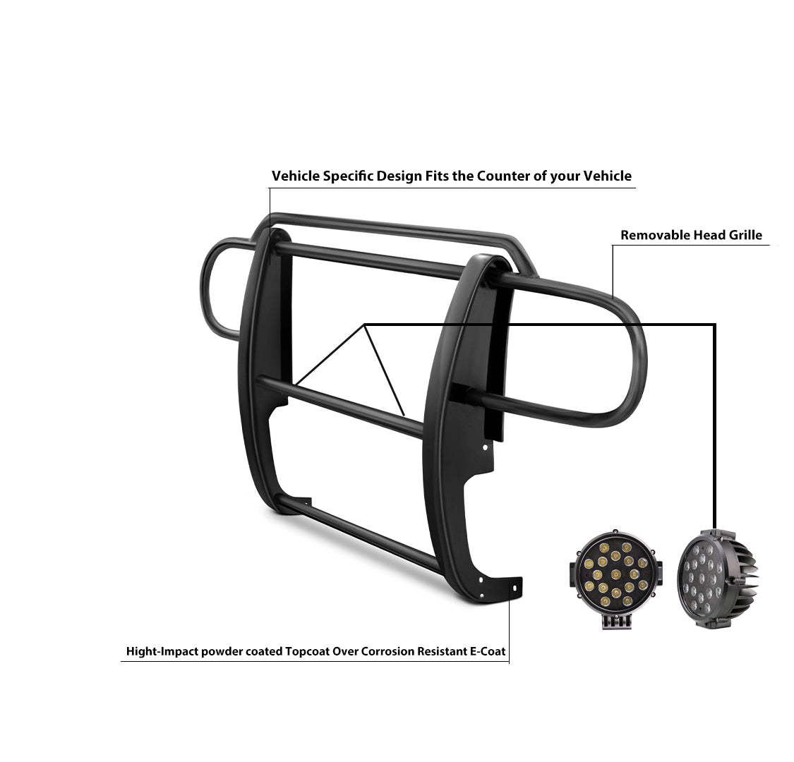 2007-2018 Jeep Wrangler Grille Guard Kit Modular Incl. pair of 7.0"Dia.  LED  Lights w/ Black Trim Rings w/ Wiring Harness and Switch | Black Horse Off Road - Image 2