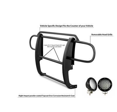 2007-2018 Jeep Wrangler Grille Guard Kit Modular Pair  of 5.3" Dia. LED Flood Lights w/ Black Trim Rings Wiring Harness  and Switch | Black Horse Off Road - Image 3