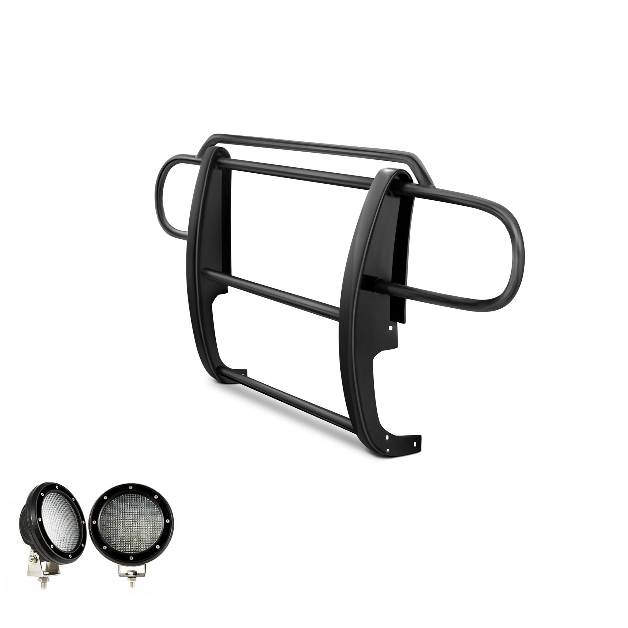 2007-2018 Jeep Wrangler Grille Guard Kit Modular Pair  of 5.3" Dia. LED Flood Lights w/ Black Trim Rings Wiring Harness  and Switch | Black Horse Off Road - Image 7