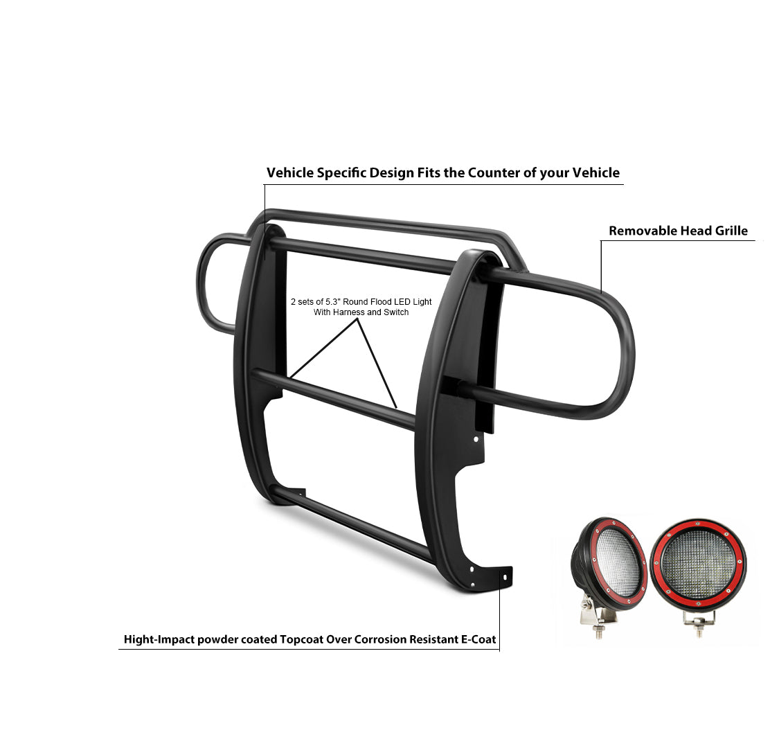 2007-2018 Jeep Wrangler Grille Guard Kit Modular Pair  of 5.3" Dia. LED Flood Lights w/ Red Trim Rings Wiring Harness  and Switch | Black Horse Off Road - Image 3