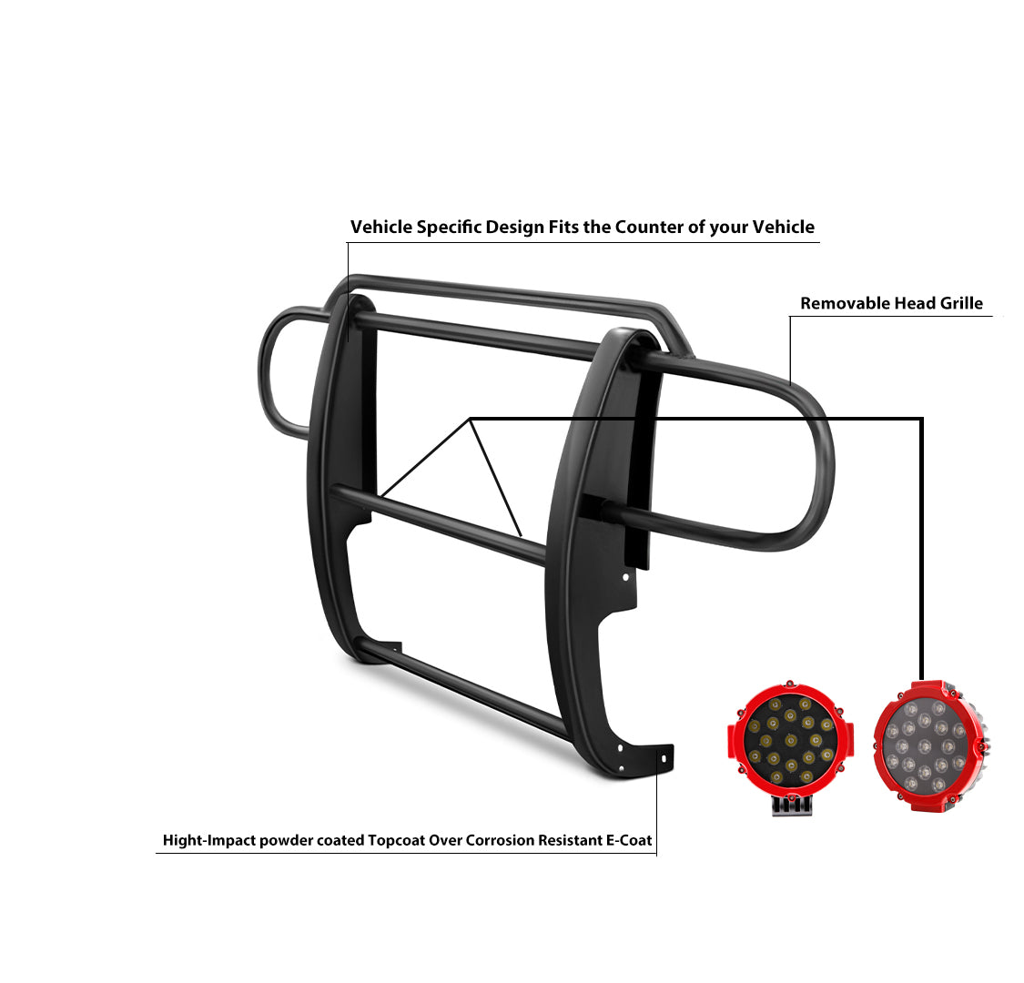 2007-2018 Jeep Wrangler Grille Guard Kit Modular Incl. pair of 7.0"Dia.  LED  Lights w/Red Trim Rings w/ Wiring Harness and Switch | Black Horse Off Road - Image 2