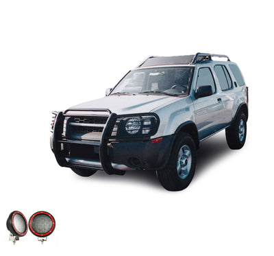 2002-2004 Nissan Frontier Grille Guard Kit Modular Pair  of 5.3" Dia. LED Flood Lights w/ Red Trim Rings Wiring Harness  and Switch | Black Horse Off Road - Image 6