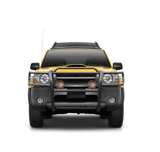 2002-2004 Nissan Frontier Grille Guard Kit Modular Pair  of 5.3" Dia. LED Flood Lights w/ Red Trim Rings Wiring Harness  and Switch | Black Horse Off Road - Image 7