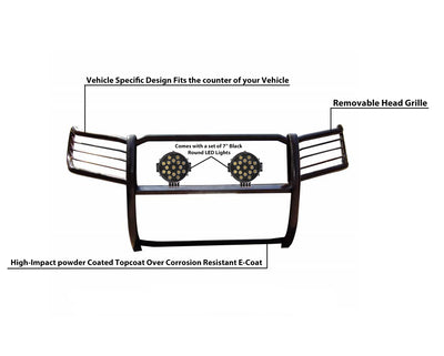 2004-2015 Nissan Titan Grille Guard Kit Modular Incl. pair of 7.0"Dia.  LED  Lights w/ Black Trim Rings w/ Wiring Harness and Switch | Black Horse Off Road - Image 9