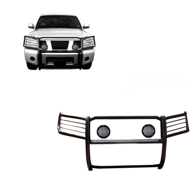 2004-2015 Nissan Titan Grille Guard Kit Modular Pair  of 5.3" Dia. LED Flood Lights w/ Black Trim Rings Wiring Harness  and Switch | Black Horse Off Road - Image 1