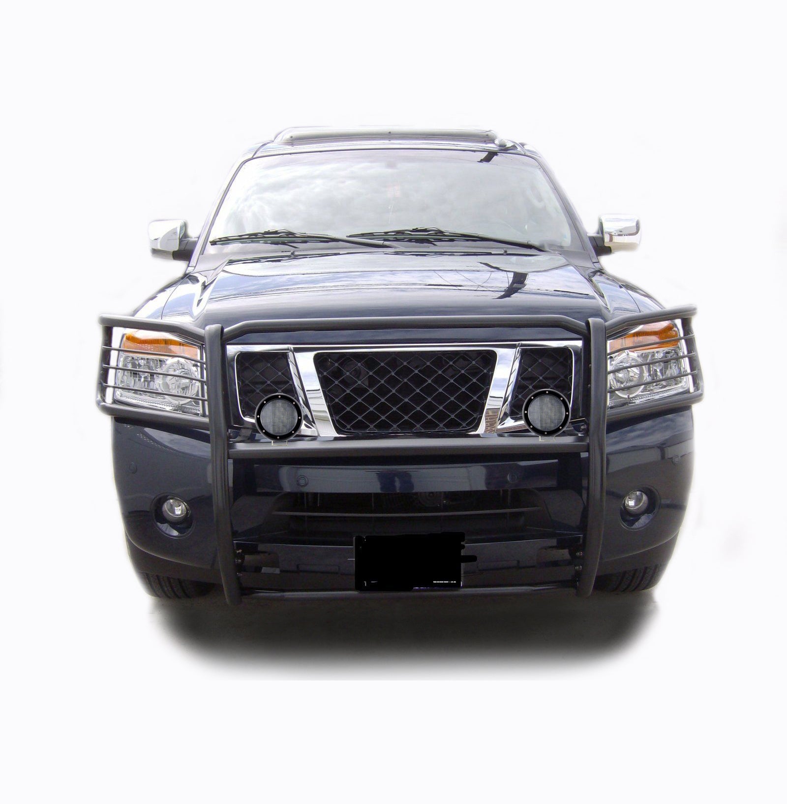 2004-2015 Nissan Titan Grille Guard Kit Modular Pair  of 5.3" Dia. LED Flood Lights w/ Black Trim Rings Wiring Harness  and Switch | Black Horse Off Road - Image 8