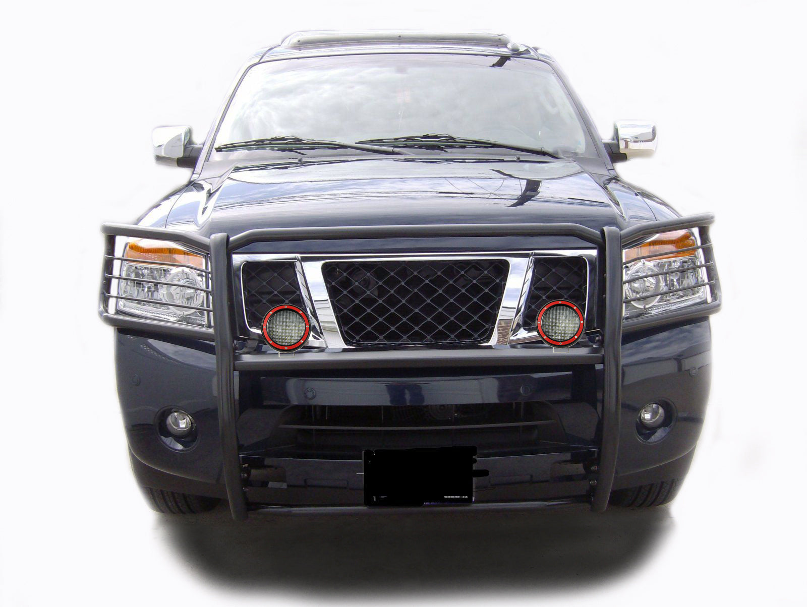 2004-2015 Nissan Titan Grille Guard Kit Modular Pair  of 5.3" Dia. LED Flood Lights w/ Red Trim Rings Wiring Harness  and Switch | Black Horse Off Road - Image 8